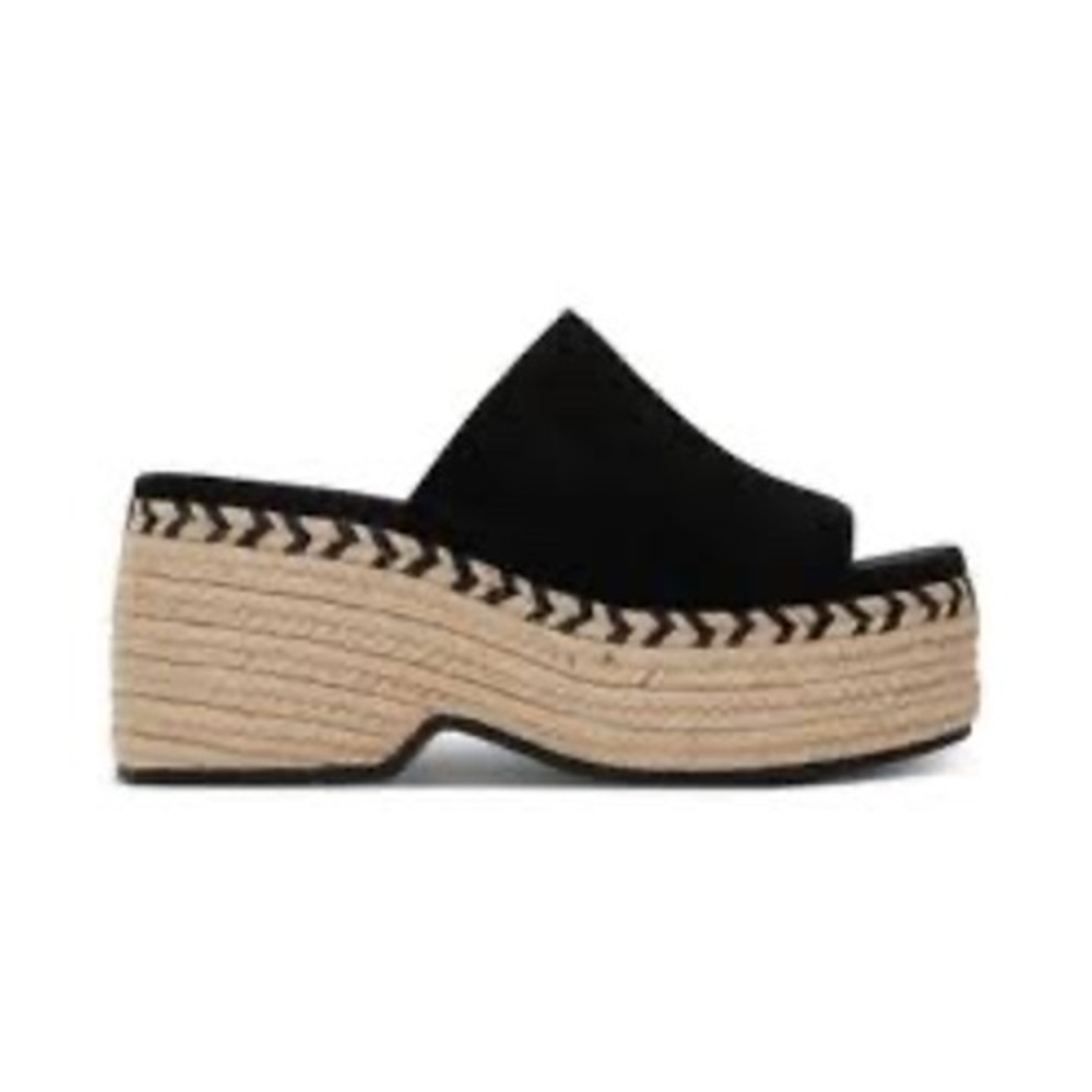 Toms Laila platform mules peep toe women's size 9 black tan summer Trendy casual